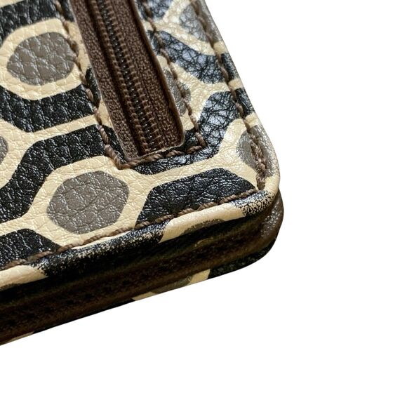 VTG Fossil Geometric Leather Bi-fold Wallet Snap & Up Zip Coin Card Slots White - Picture 11 of 16